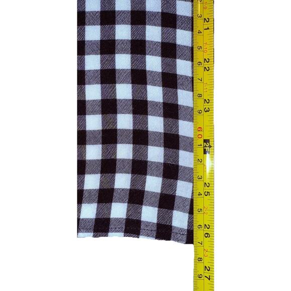LOFT Women’s Sz L Black/White Check 100% Rayon Long Sleeve Keyhole Blouse - Picture 10 of 11